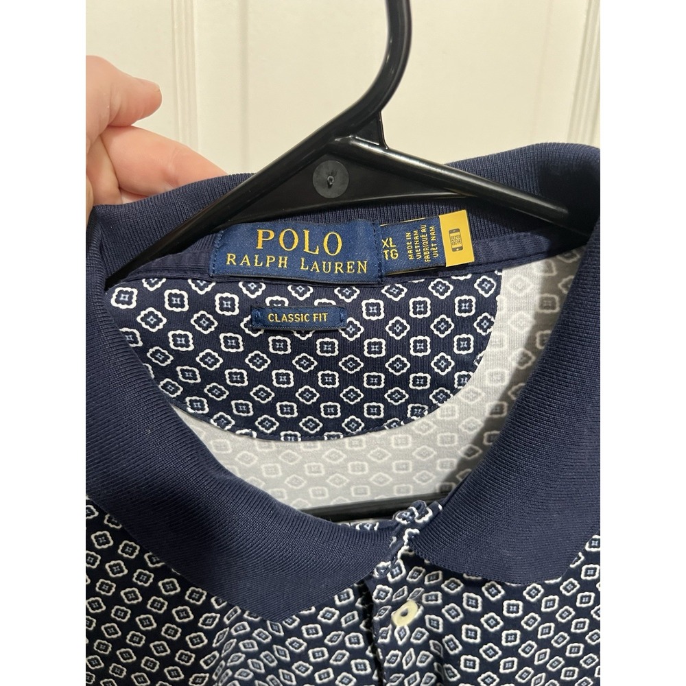 Mens Polo Ralph Lauren Size XL Blue Patterned Polo Shirt - Picture 3 of 3